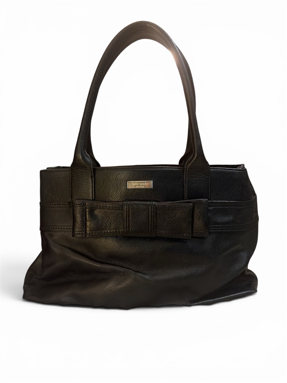 Kate Spade Quinn Villabella Avenue Black Leather Bow Tote Shoulder Bag
